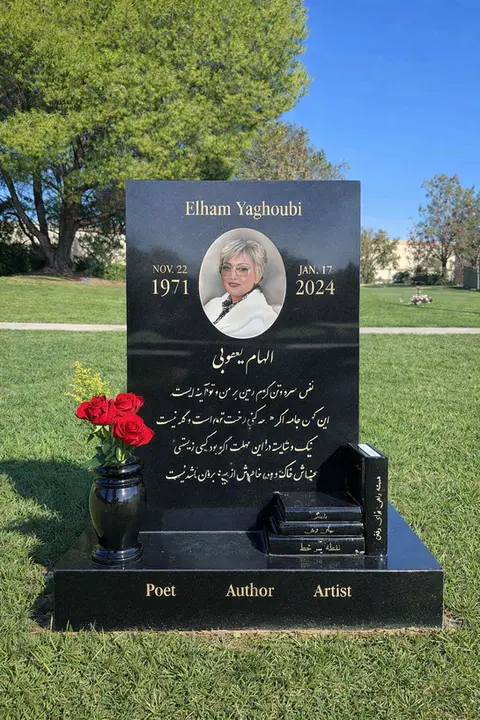 Custom upright black granite headstone designed by Mecca Stones in Los Angeles